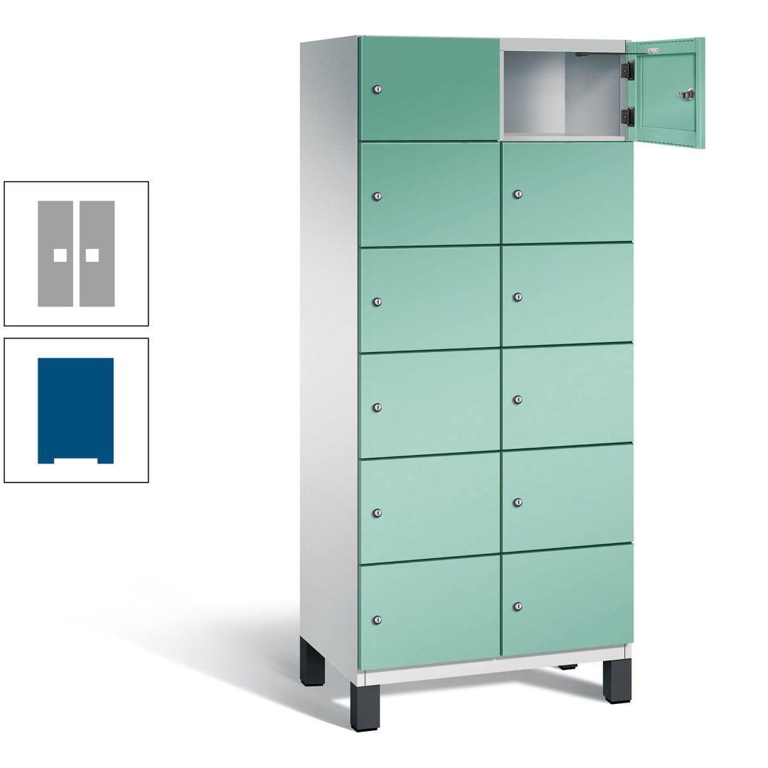 Fächerschrank, Stahlschrank, 12 Fächer, Türöffnungsbegrenzer, Füße, 1.980 x 800 x 525 mm (HxBxT), Korpus anthrazitgrau, Front anthrazitgrau