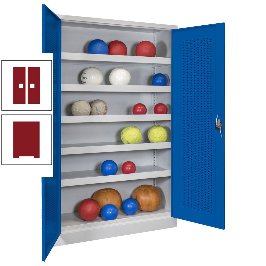 Ballschrank - Lochfeldtüren - 5 Böden - 1.950x1.200x500 mm (HxBxT) - anthrazitgrau