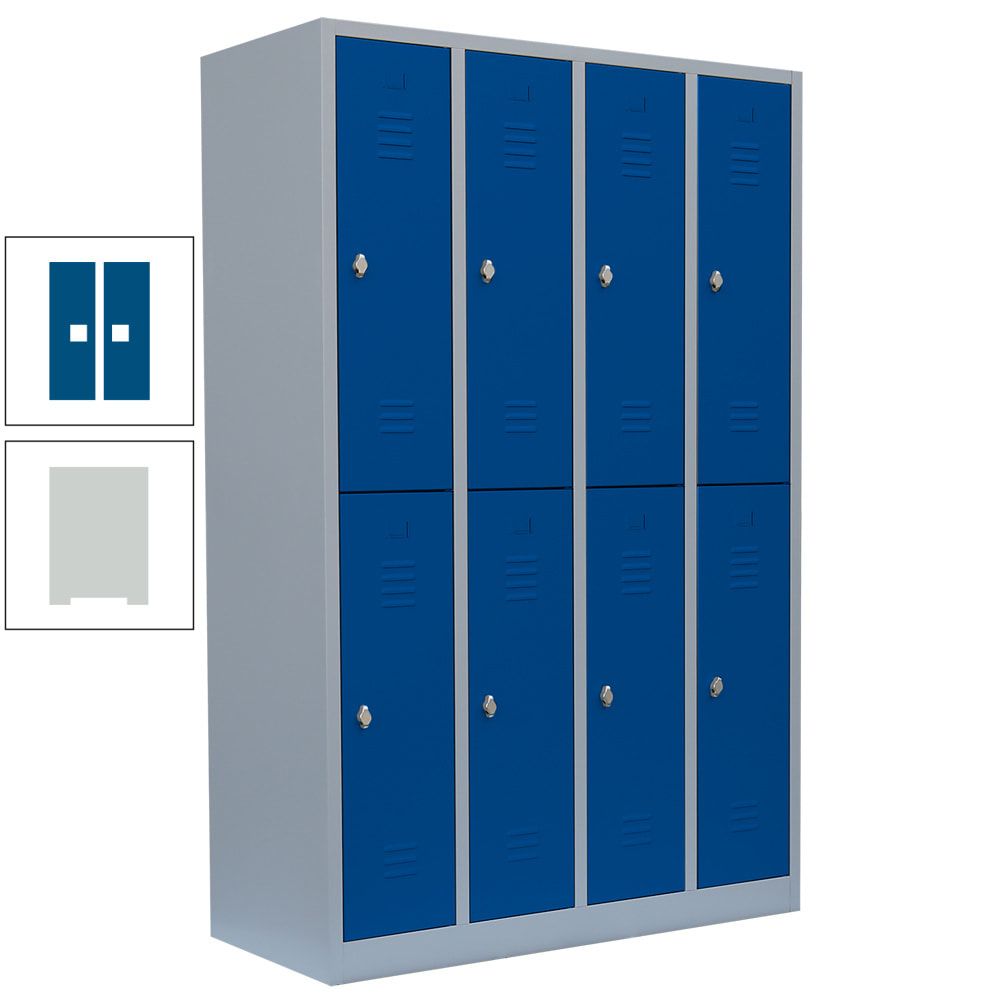 Garderobenschrank, Doppelstockspind, 4 Abteile, 8 Fächer, 1.800 x 1.170 x 500 mm (HxBxT), Stahl, Drehriegel, Korpus: lichtgrau, Front: anthrazitgrau