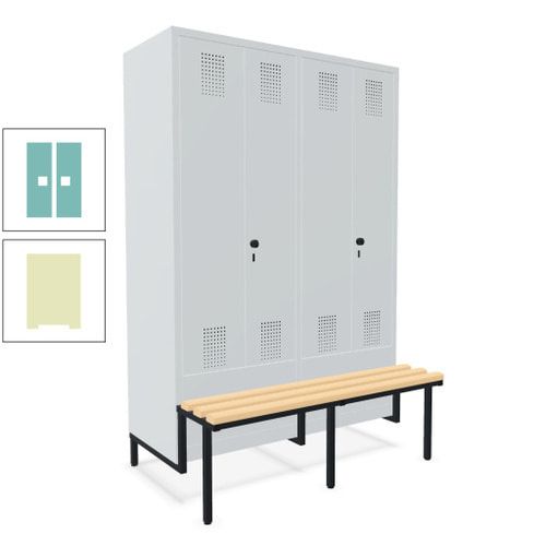 Doppel-Spind, Garderobenschrank, Buche Sitzbank integriert, 4 Abteile 300 mm, Korpus anthrazitgrau, Tür anthrazitgrau, 1.850 x 1.200 x 815 mm (HxBxT)