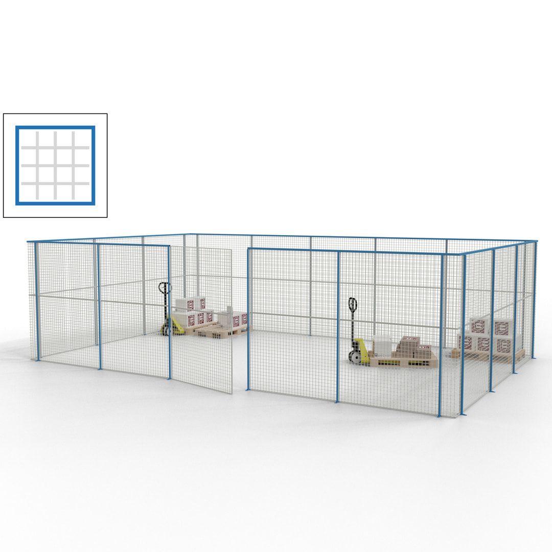 Maschinen Schutzgitter - Hallentrennwand - Sicherheitszaun - Tür - 22 m - 2.200 x 7.900 x 4.900 mm (HxBxT) - enzianblau