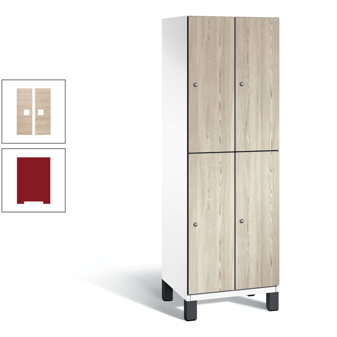 Fächerschrank, Garderobenschrank, mit Füßen, 2 Abteile, 1.980 x 600 x 525 mm (HxBxT), Korpus anthrazitgrau, Tür Donau-Ahorn