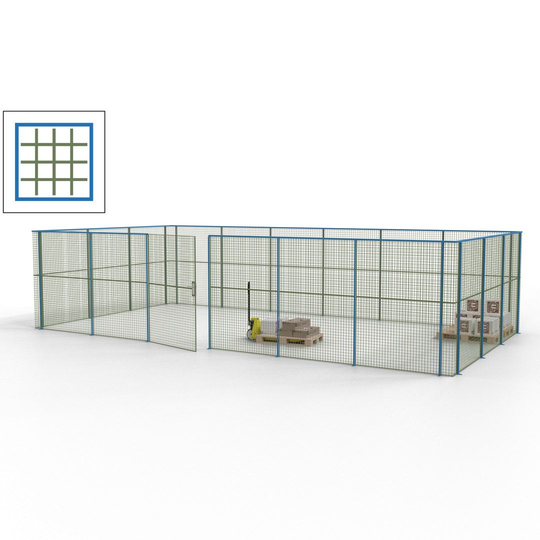 Maschinen Schutzgitter - Hallentrennwand - Sicherheitszaun - Tür - 27 m - 2.200 x 9.400 x 4.900 mm (HxBxT) - enzianblau