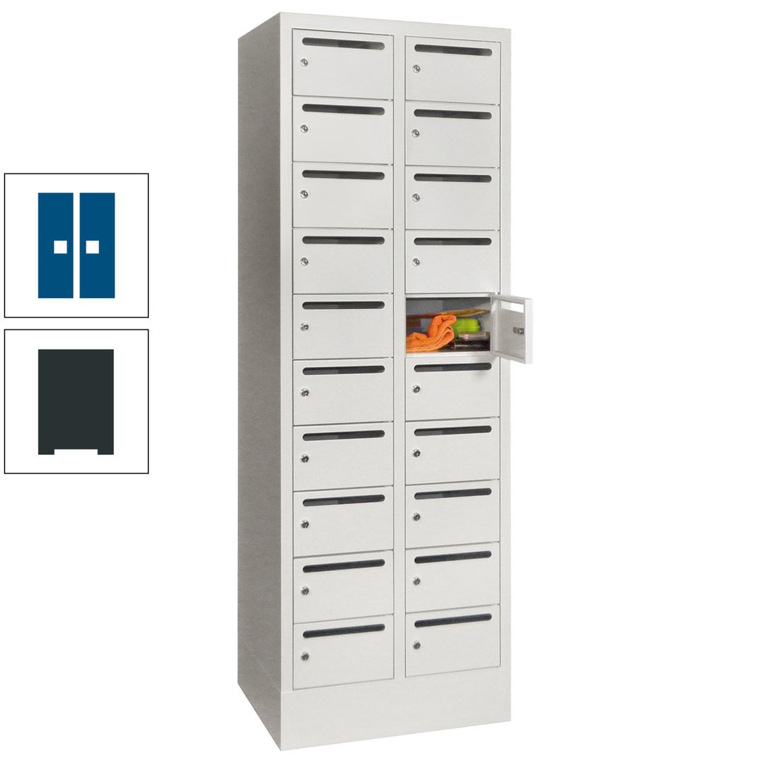 Postverteilerschrank, Schließfachschrank, 2 Abteile a 300 mm, 20 Fächer, 1.850 x 600 x 500 mm (HxBxT), Korpus anthrazitgrau, Front anthrazitgrau