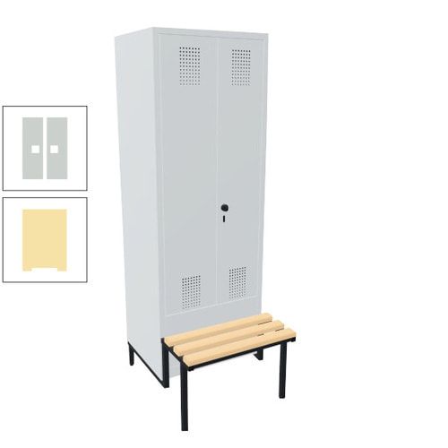 Doppel-Spind, Garderobenschrank, Buche Sitzbank integriert, 2 Abteile a 400 mm, Korpus anthrazitgrau, Tür anthrazitgrau, 1.850 x 800 x 815 mm (HxBxT)