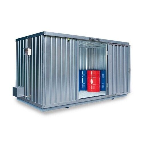 Gefahrstoffcontainer - Gefahrstoffdepot - 2.300 x 4.050 x 2.170 mm (HxBxT) - Auffangvolumen 1050 l - mit Sensorlüfter - Doppelflügeltür kurze Seite