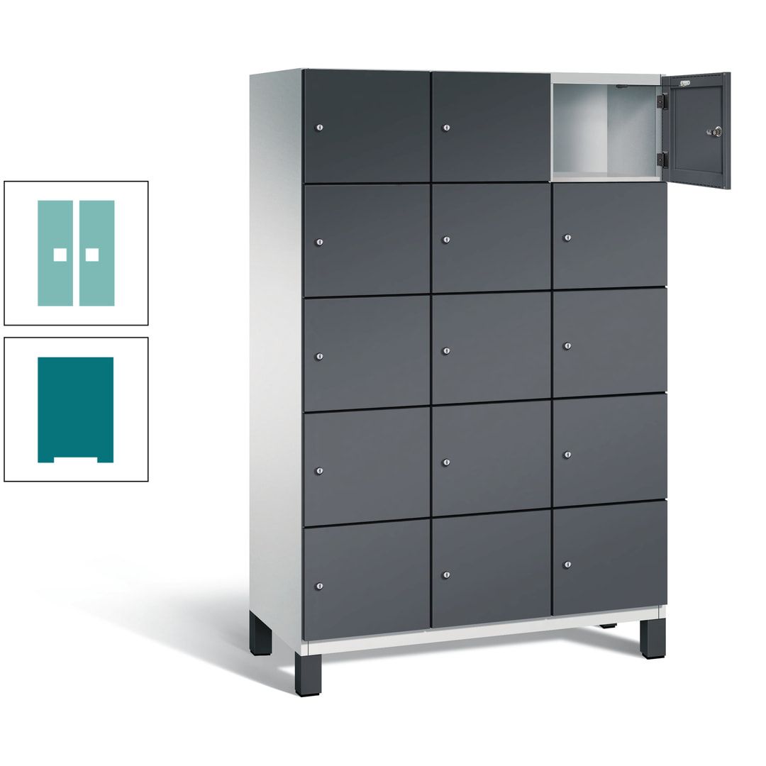 Fächerschrank, Stahlschrank, 15 Fächer, Türöffnungsbegrenzer, Füße, 1.980 x 1.200 x 525 mm (HxBxT), Korpus anthrazitgrau, Front anthrazitgrau
