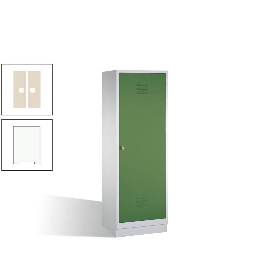 Doppel-Spind mit Großtür, Garderobenschrank mit Sockel, 2 Abteile a 300 mm, Korpus anthrazitgrau, Tür anthrazitgrau, 1.800 x 610 x 500 mm (HxBxT)