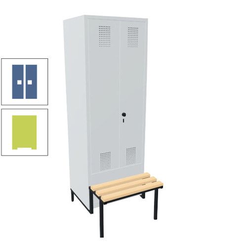 Doppel-Spind, Garderobenschrank, Buche Sitzbank integriert, 2 Abteile a 400 mm, Korpus anthrazitgrau, Tür anthrazitgrau, 1.850 x 800 x 815 mm (HxBxT)