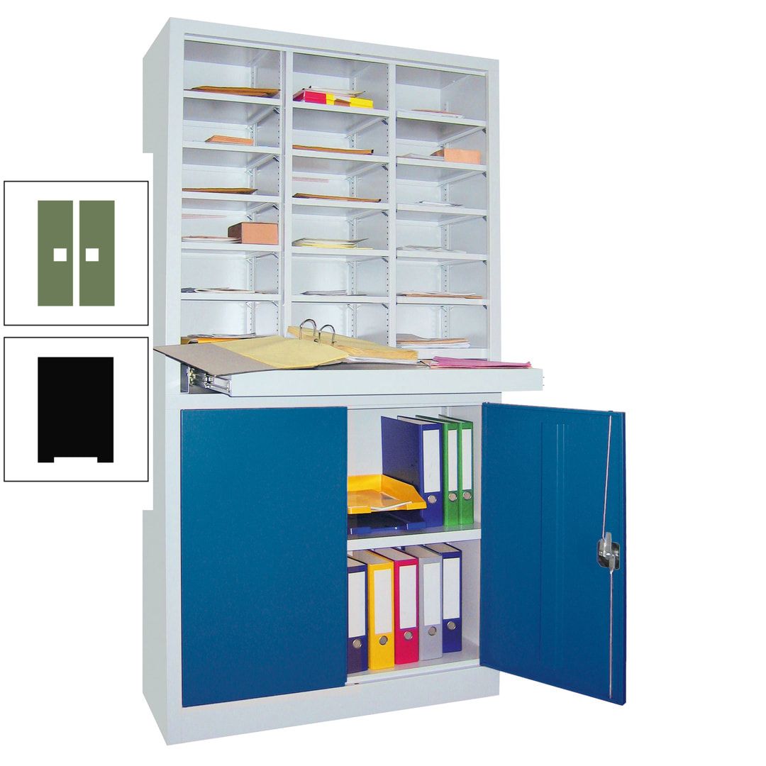 Aktenschrank - Büroschrank mit Sortierstation - 18 Fächer Ordnungsregal - Ausziehboden - 1.950 x 1.000 x 400 mm (HxBxT) - anthrazitgrau