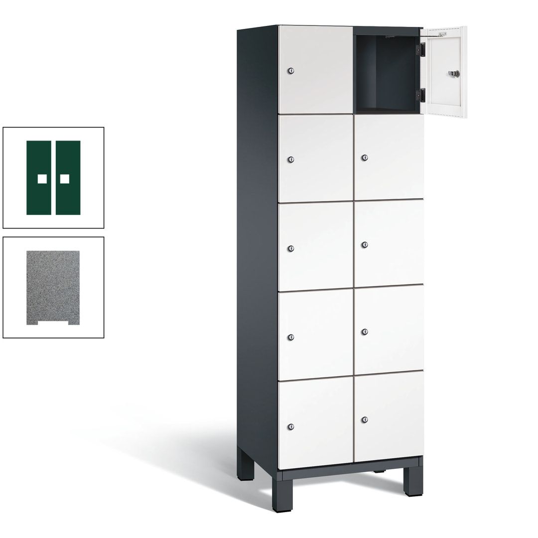 Fächerschrank, Stahlschrank, 10 Fächer, Türöffnungsbegrenzer, Füße, 1.980 x 600 x 525 mm (HxBxT), Korpus anthrazitgrau, Front anthrazitgrau