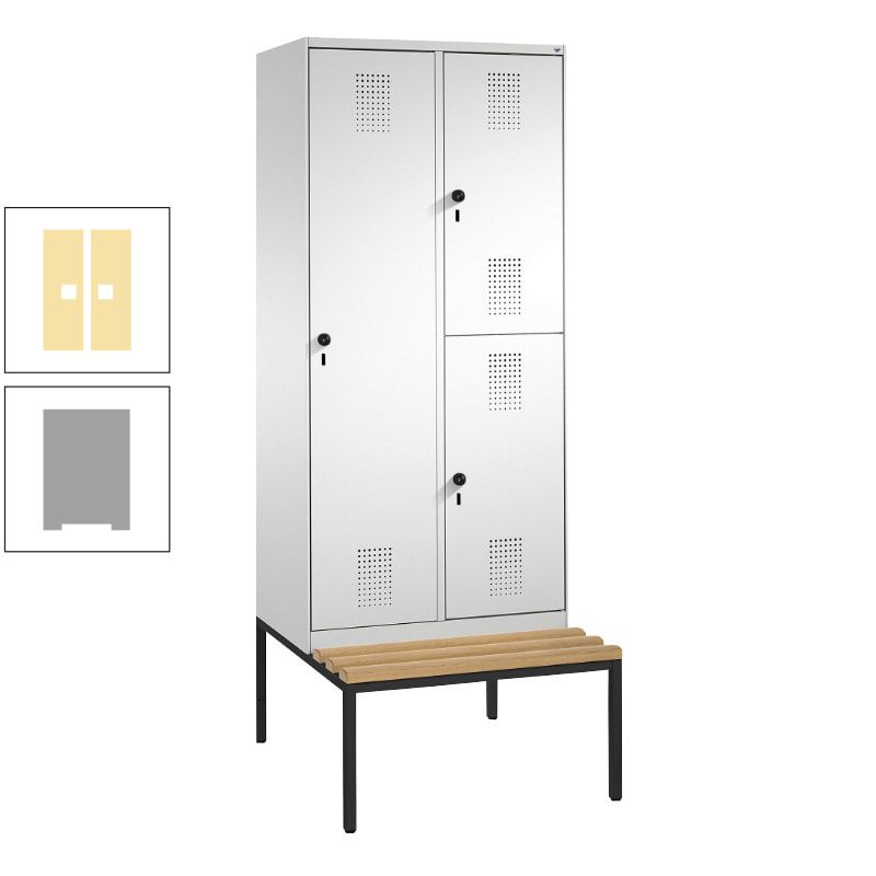 Garderobenschrank, Spind ein- und doppelstöckig Sitzbank, 2 Abteile, 3 Fächer, 2.090 x 800 x 500 mm (HxBxT), Front anthrazitgrau, Korpus anthrazitgrau