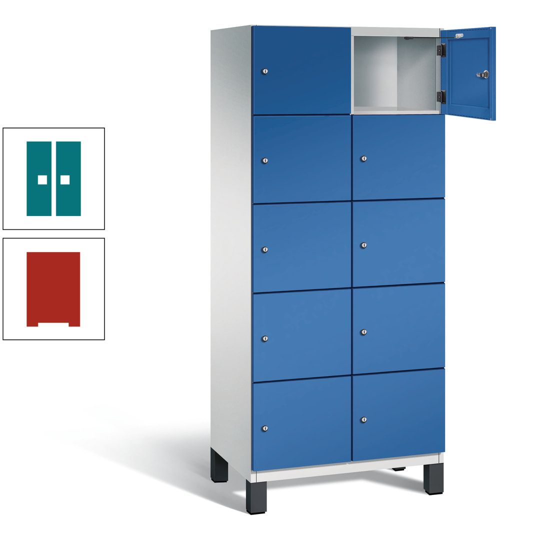 Fächerschrank, Stahlschrank, 10 Fächer, Türöffnungsbegrenzer, Füße, 1.980 x 800 x 525 mm (HxBxT), Korpus anthrazitgrau, Front anthrazitgrau