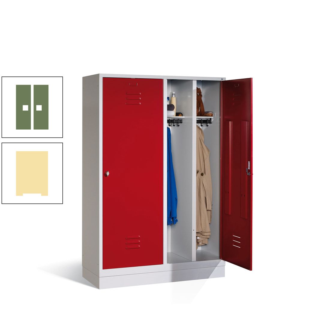 Doppel-Spind mit Großtüren, Garderobenschrank mit Sockel, 4 Abteile a 300 mm, Korpus anthrazitgrau, Tür anthrazitgrau, 1.800 x 1.190 x 500 mm (HxBxT)