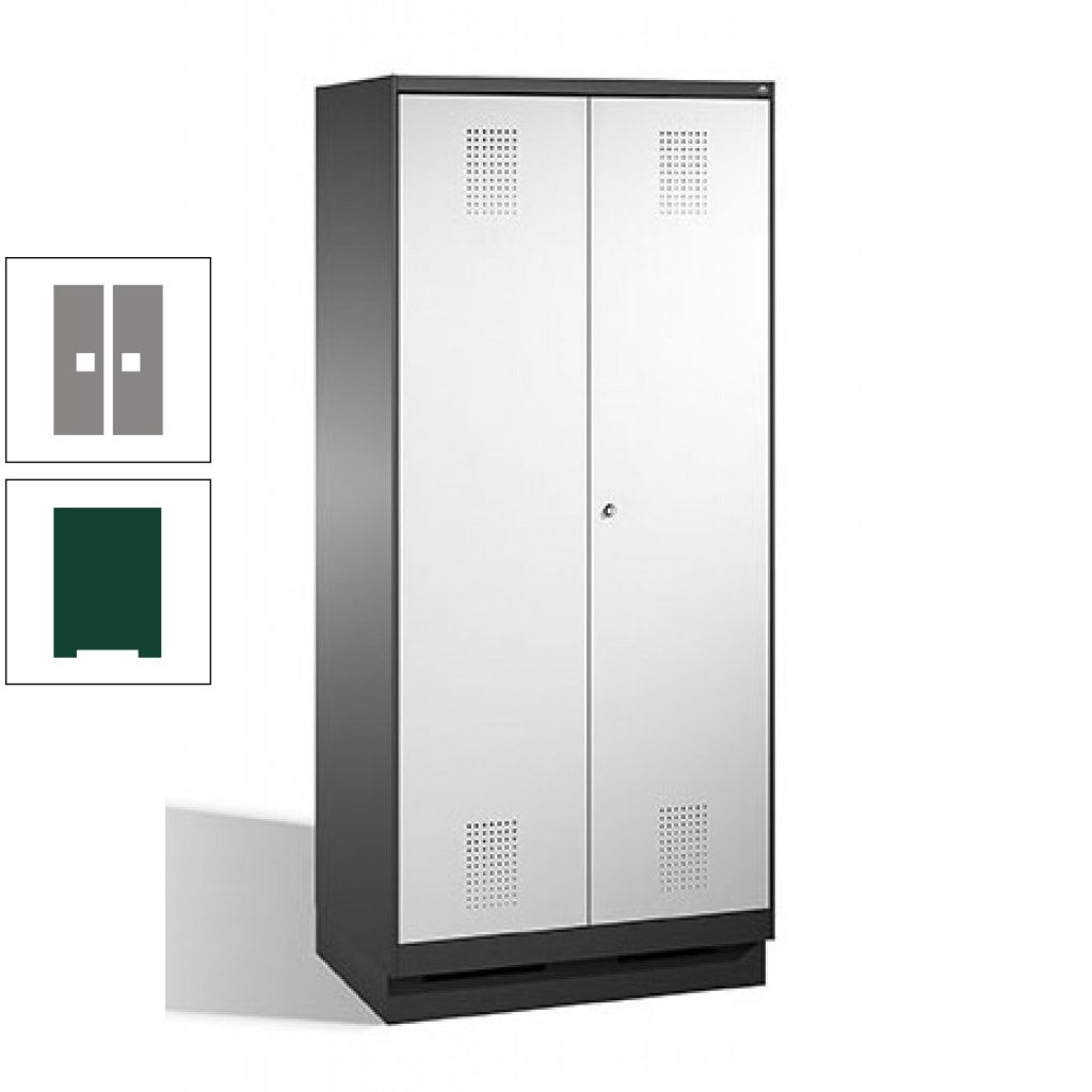 Doppel-Spind, Doppeltüren, Garderobenschrank mit Sockel, 2 Abteile a 400 mm, Korpus anthrazitgrau, Tür anthrazitgrau, 1.800 x 800 x 500 mm (HxBxT)