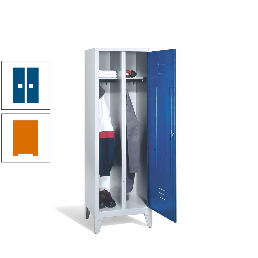 Doppel-Spind mit Großtür, Garderobenschrank mit Füßen, 2 Abteile a 300 mm, Korpus anthrazitgrau, Tür anthrazitgrau, 1.850 x 610 x 500 mm (HxBxT)