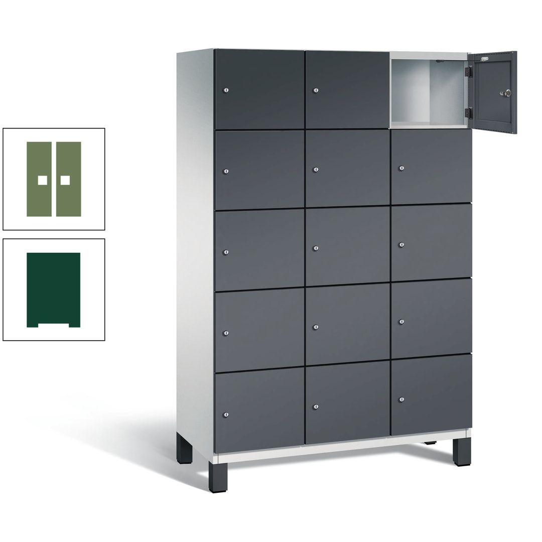 Fächerschrank, Stahlschrank, 15 Fächer, Türöffnungsbegrenzer, Füße, 1.980 x 1.200 x 525 mm (HxBxT), Korpus anthrazitgrau, Front anthrazitgrau
