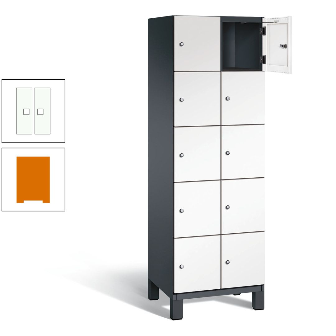 Fächerschrank, Stahlschrank, 10 Fächer, Türöffnungsbegrenzer, Füße, 1.980 x 600 x 525 mm (HxBxT), Korpus anthrazitgrau, Front anthrazitgrau