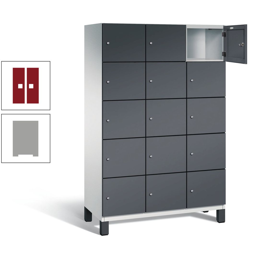Fächerschrank, Stahlschrank, 15 Fächer, Türöffnungsbegrenzer, Füße, 1.980 x 1.200 x 525 mm (HxBxT), Korpus anthrazitgrau, Front anthrazitgrau