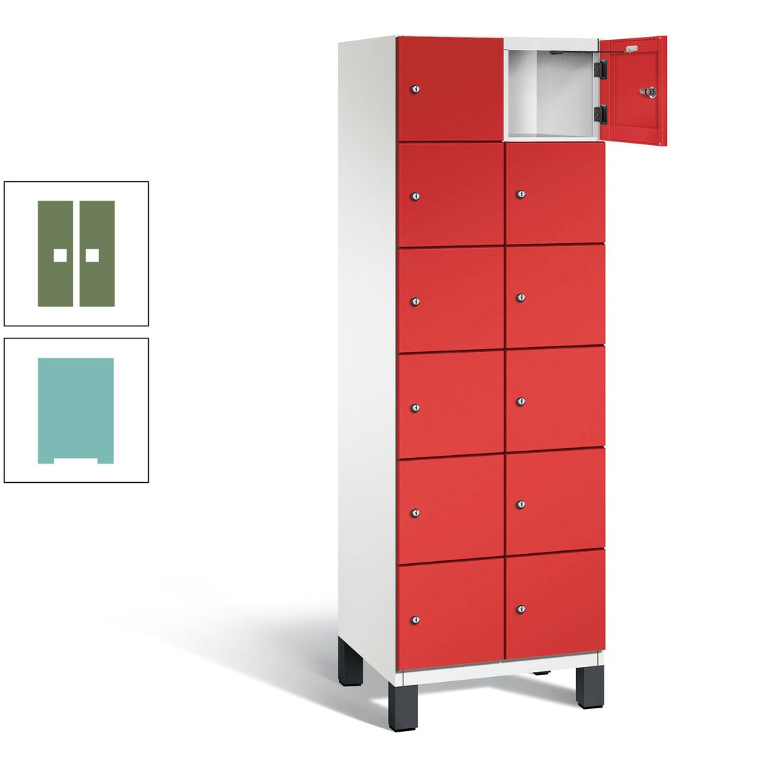 Fächerschrank, Stahlschrank, 12 Fächer, Türöffnungsbegrenzer, Füße, 1.980 x 600 x 525 mm (HxBxT), Korpus anthrazitgrau, Front anthrazitgrau