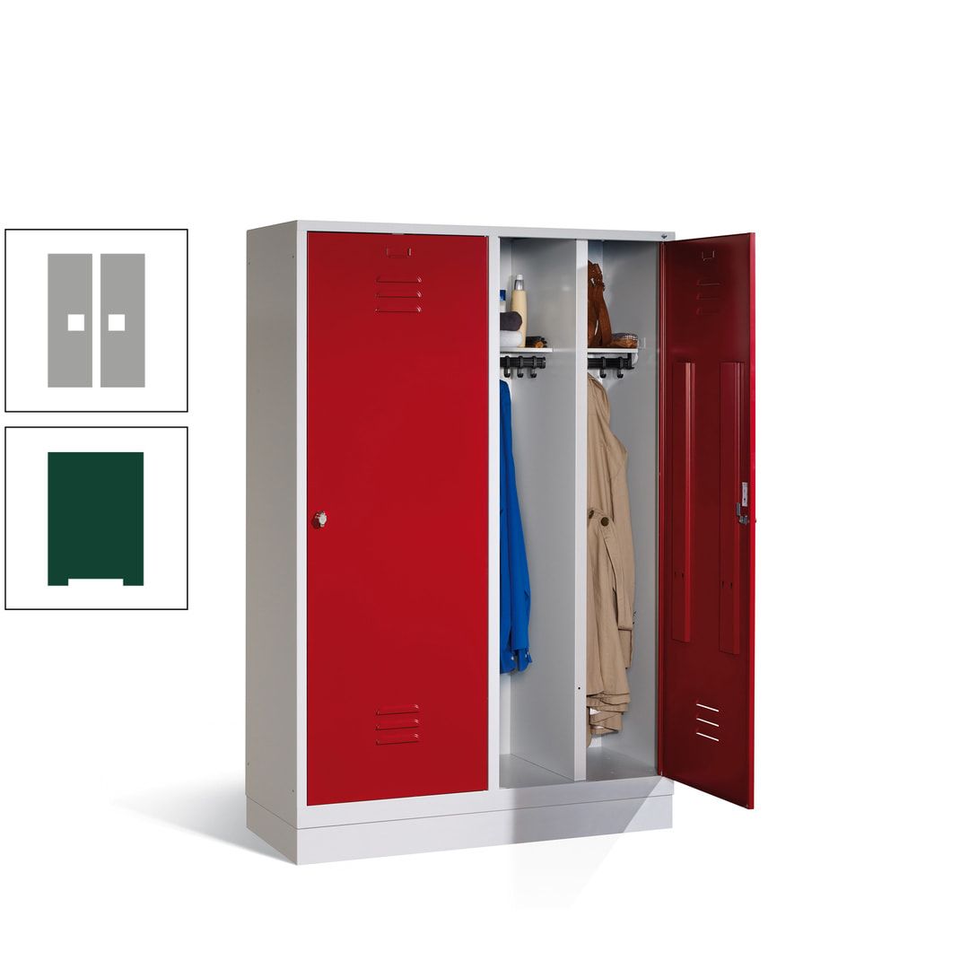 Doppel-Spind mit Großtüren, Garderobenschrank mit Sockel, 4 Abteile a 300 mm, Korpus anthrazitgrau, Tür anthrazitgrau, 1.800 x 1.190 x 500 mm (HxBxT)
