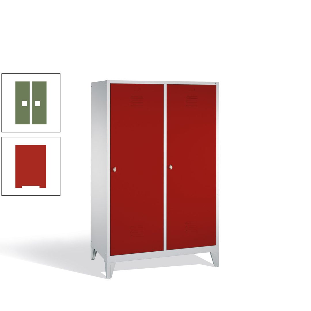 Doppel-Spind mit 2 Großtüren, Garderobenschrank mit Füßen, 4 Abteile a 300 mm, Korpus anthrazitgrau, Tür anthrazitgrau, 1.850 x 1.190 x 500 mm (HxBxT)