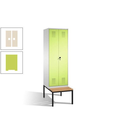 Doppel-Spind, Garderobenschrank, Buche Sitzbank untergebaut, 2 Abteile a 300 mm, Korpus anthrazitgrau, Tür anthrazitgrau, 2.090 x 600 x 815 mm (HxBxT)