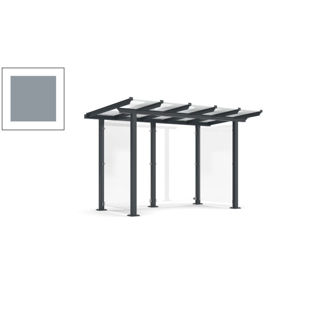 Unterstand mit Pultdach und Sicherheitsglas - feuerverzinkt und farbbeschichtet - 2.435 x 3.850 x 2.090 (HxBxT) - Farbe Achatgrau