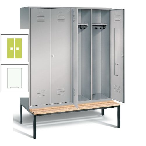 Doppel-Spindschrank, Buche Sitzbank untergebaut, 4 Abteile a 400 mm, Korpus lichtgrau, Tür anthrazitgrau, 2.090 x 1.590 x 815 mm (HxBxT)
