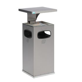 Abfallsammler mit Ascher und Dach - eckig - Volumen 38 l - 910 x 395 x 395 mm (HxBxT) - Edelstahl