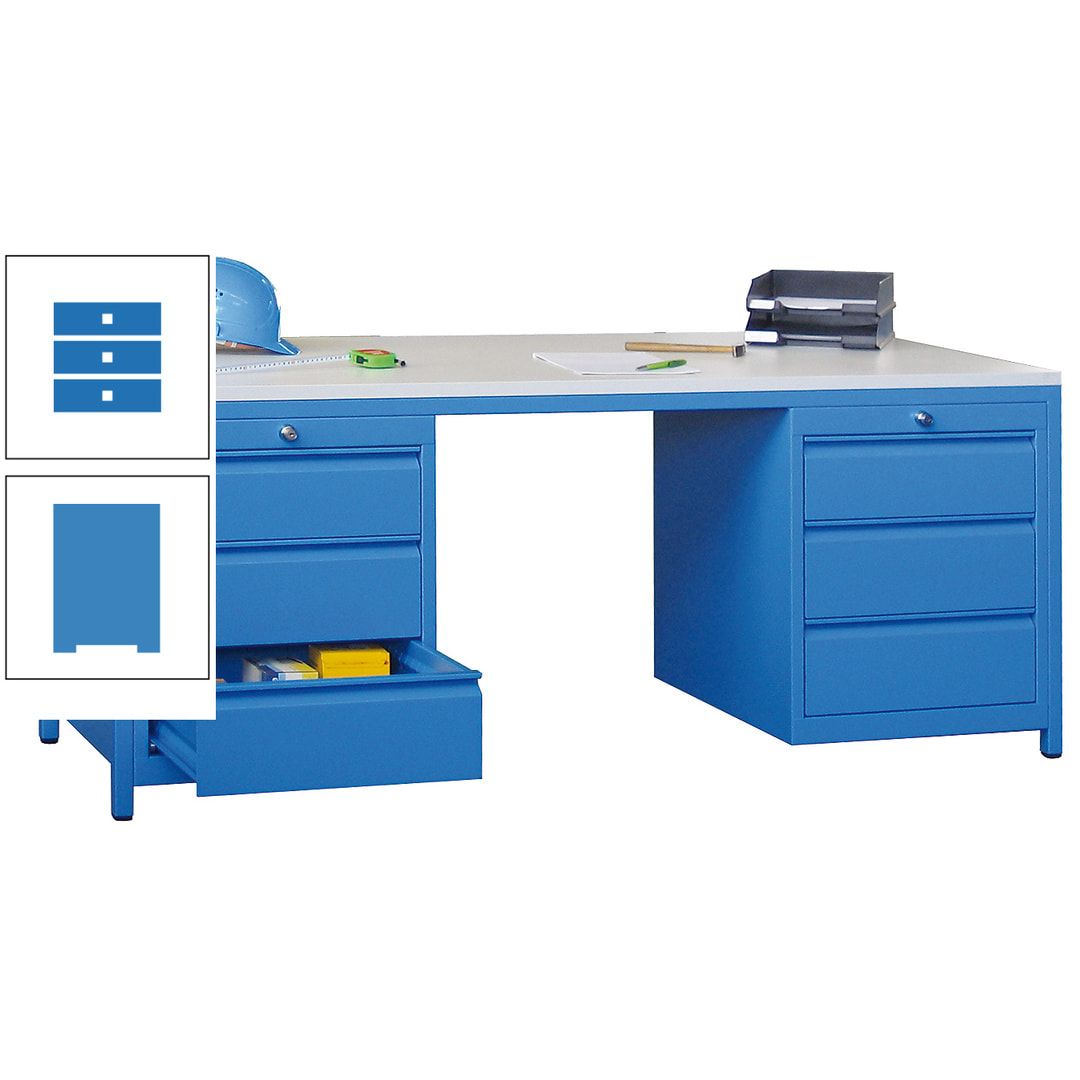 Meisterschreibtisch - 2 Schubladenblöcke - 6 Schubladen - 720 x 1.700 x 800 mm (HxBxT) - anthrazitgrau
