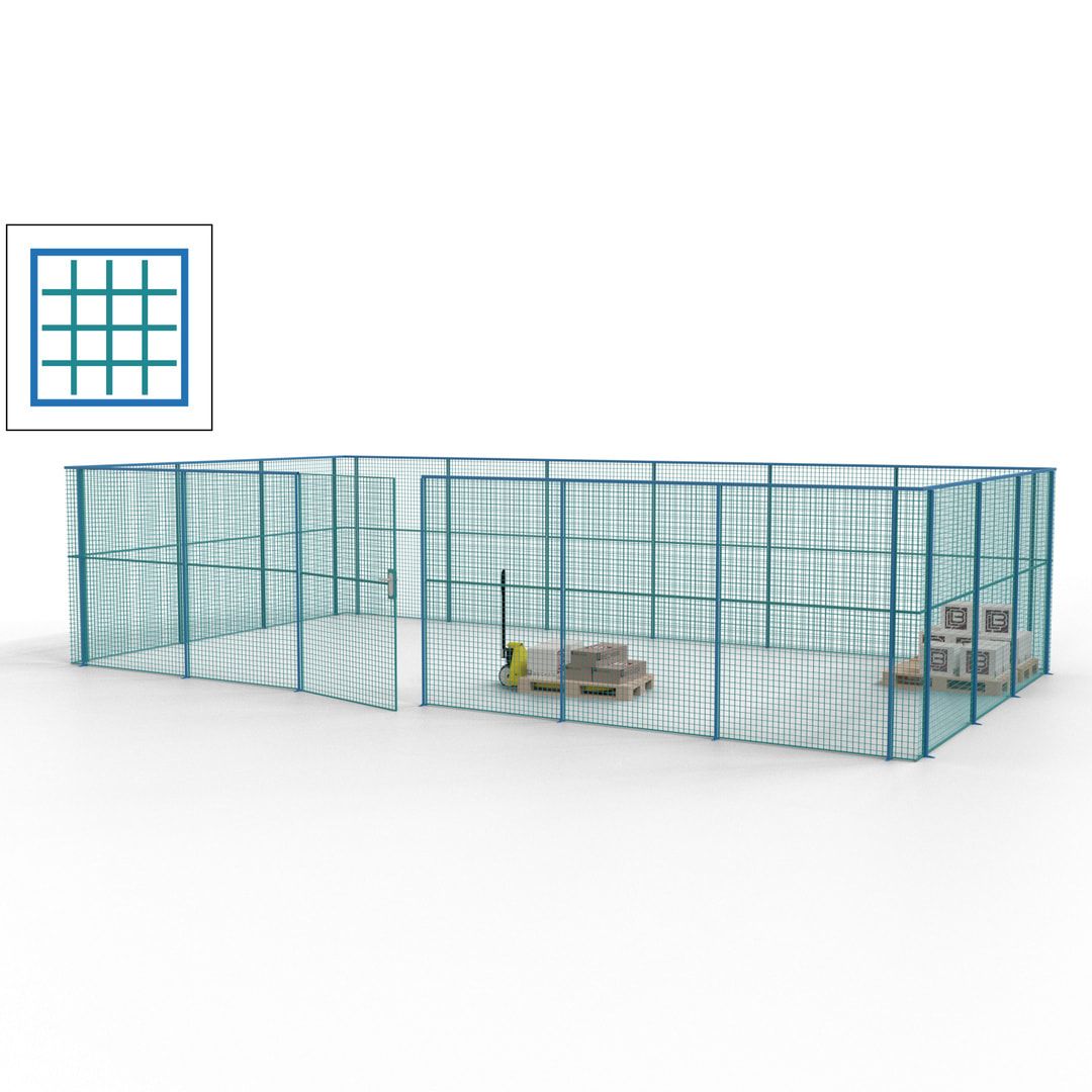Maschinen Schutzgitter - Hallentrennwand - Sicherheitszaun - Tür - 27 m - 2.200 x 9.400 x 4.900 mm (HxBxT) - enzianblau