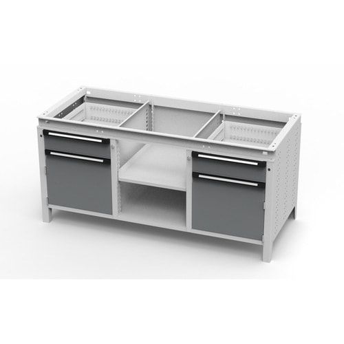 OTTOKIND Werkbank - bündig Arbeitsplatte - 850 x 1.695 x 750 mm (HxBxT) - 2 Schubladen - 2 Schränke - 2 Ablageböden - lichtgrau
