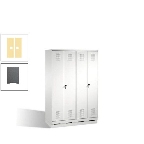 Doppel-Spind, Doppeltüren, Garderobenschrank mit Sockel, 4 Abteile a 300 mm, Korpus anthrazitgrau, Tür anthrazitgrau, 1.800 x 1.200 x 500 mm (HxBxT)