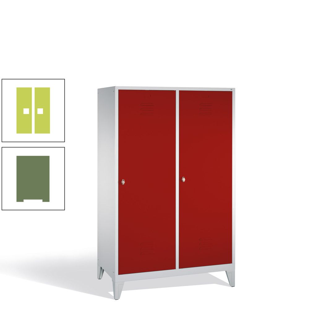Doppel-Spind mit 2 Großtüren, Garderobenschrank mit Füßen, 4 Abteile a 300 mm, Korpus anthrazitgrau, Tür anthrazitgrau, 1.850 x 1.190 x 500 mm (HxBxT)