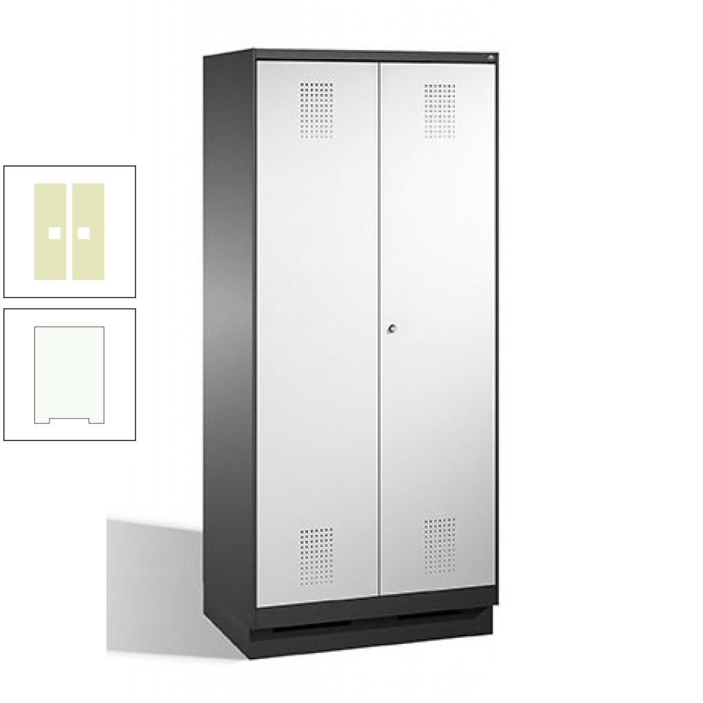 Doppel-Spind, Doppeltüren, Garderobenschrank mit Sockel, 2 Abteile a 400 mm, Korpus anthrazitgrau, Tür anthrazitgrau, 1.800 x 800 x 500 mm (HxBxT)
