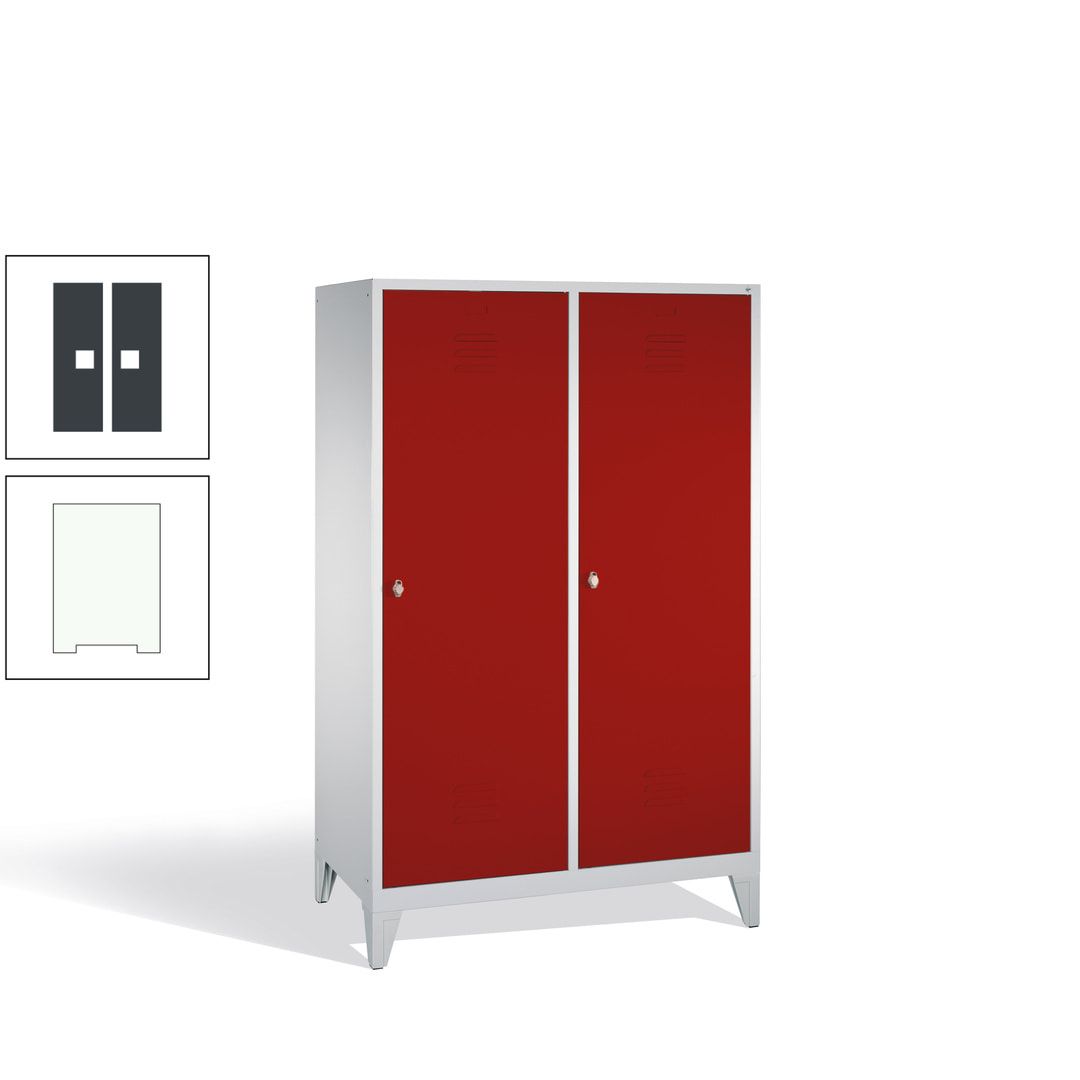 Doppel-Spind mit 2 Großtüren, Garderobenschrank mit Füßen, 4 Abteile a 300 mm, Korpus anthrazitgrau, Tür anthrazitgrau, 1.850 x 1.190 x 500 mm (HxBxT)