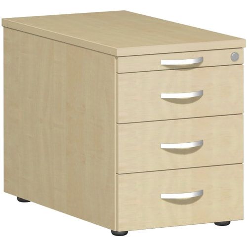 Rollcontainer, 3 Metallschubladen, Utensilienfach, Zentralverriegelung, 565 x 438 x 800 mm (HxBxT), Frontfarbe Ahorn, Korpusfarbe Buche
