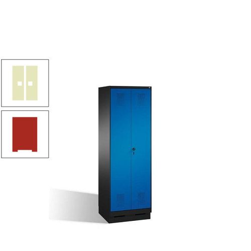 Doppel-Spind, Doppeltüren, Garderobenschrank mit Sockel, 2 Abteile a 300 mm, Korpus anthrazitgrau, Tür anthrazitgrau, 1.800 x 600 x 500 mm (HxBxT)