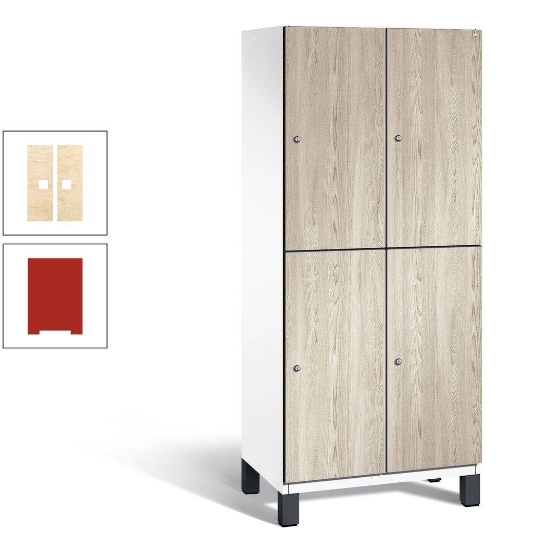 Fächerschrank, Garderobenschrank, mit Füßen, 2 Abteile, 1.980 x 800 x 525 mm (HxBxT), Korpus anthrazitgrau, Tür Donau-Ahorn