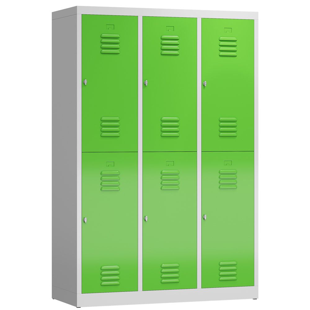 Garderobenschrank, Doppelstockspind, 3 Abteil, 6 Fächer, 1.800 x 1.185 x 500 mm (HxBxT), Drehriegel, Stahl, Korpus: lichtgrau, Front: anthrazitgrau