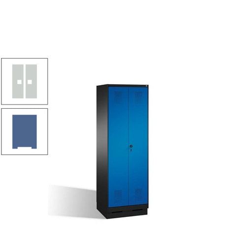 Doppel-Spind, Doppeltüren, Garderobenschrank mit Sockel, 2 Abteile a 300 mm, Korpus anthrazitgrau, Tür anthrazitgrau, 1.800 x 600 x 500 mm (HxBxT)