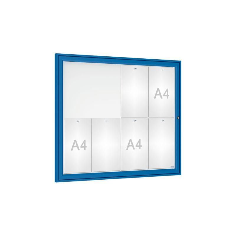 Schaukasten - Einflügeltür - 8xA4 - Querformat - 830 x 980 x 30 mm (HxBxT) - enzianblau - Infokasten - Präsentationsvitrine