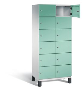 Fächerschrank, Stahlschrank, 12 Fächer, Türöffnungsbegrenzer, Füße, 1.980 x 800 x 525 mm (HxBxT), Korpus lichtgrau