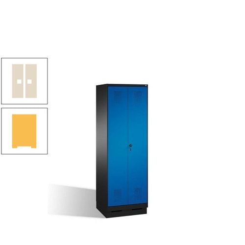Doppel-Spind, Doppeltüren, Garderobenschrank mit Sockel, 2 Abteile a 300 mm, Korpus anthrazitgrau, Tür anthrazitgrau, 1.800 x 600 x 500 mm (HxBxT)