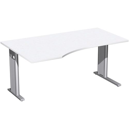 Eckschreibtisch, Ecke links, Füße einseitig verkürzt, C-Fuß Pro, 720 x 1.600 x 1.000 mm (HxBxT), Gestell silber, Dekor Ahorn