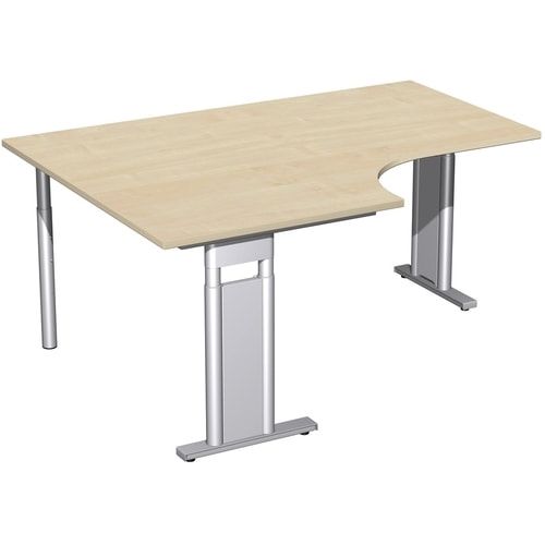 Eckschreibtisch, Eckteil 800 mm, links, Füße einseitig verkürzt, C-Fuß Pro, höhenverstellbar, 680-820 x 1.600 x 1.200 mm (HxBxT), Dekor Ahorn