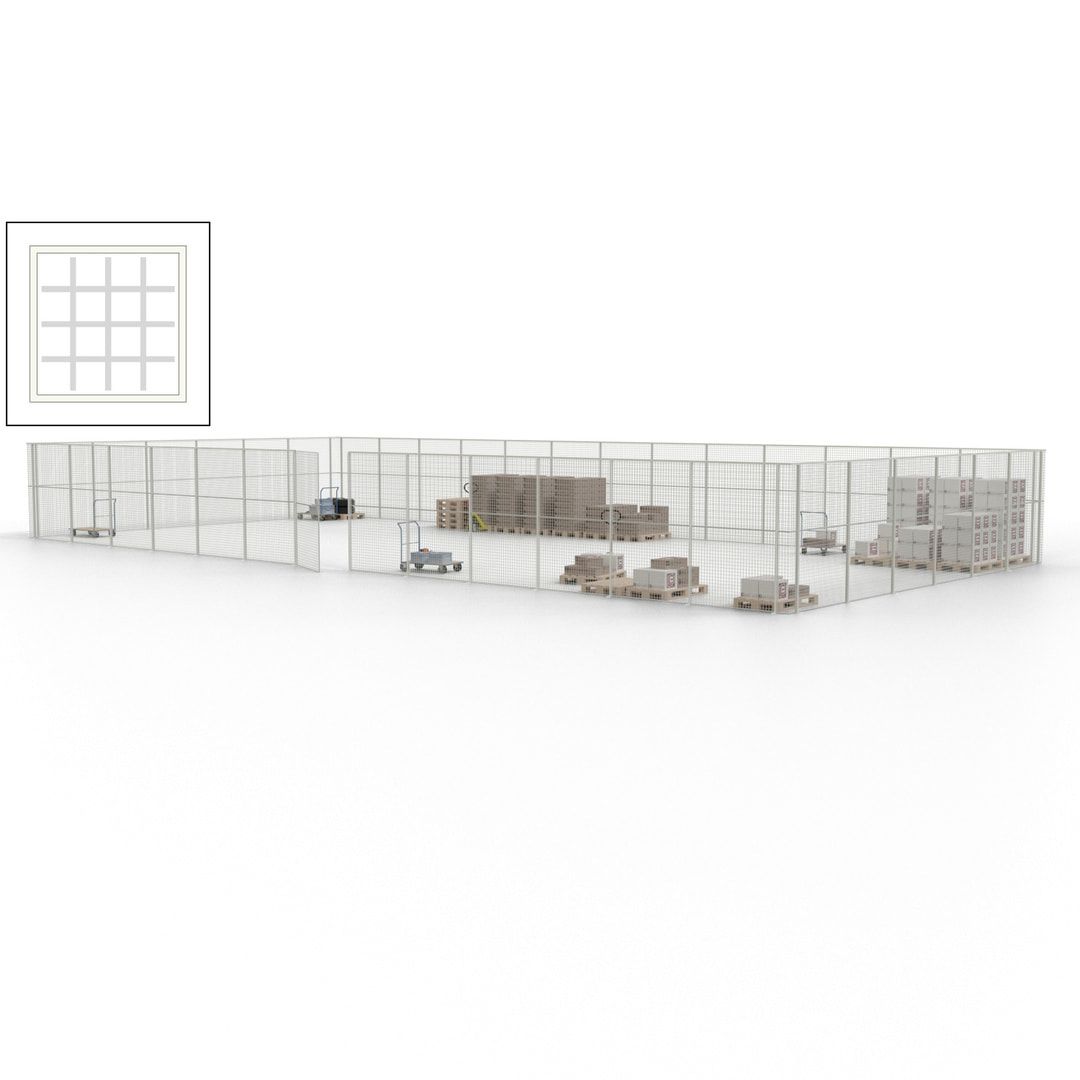 Maschinen Schutzgitter - Hallentrennwand - Sicherheitszaun - Tür - 57 m - 2.200 x 19.900 x 9.400 mm (HxBxT) - enzianblau