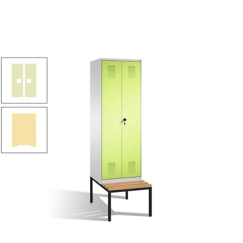Doppel-Spind, Garderobenschrank, Buche Sitzbank untergebaut, 2 Abteile a 300 mm, Korpus anthrazitgrau, Tür anthrazitgrau, 2.090 x 600 x 815 mm (HxBxT)