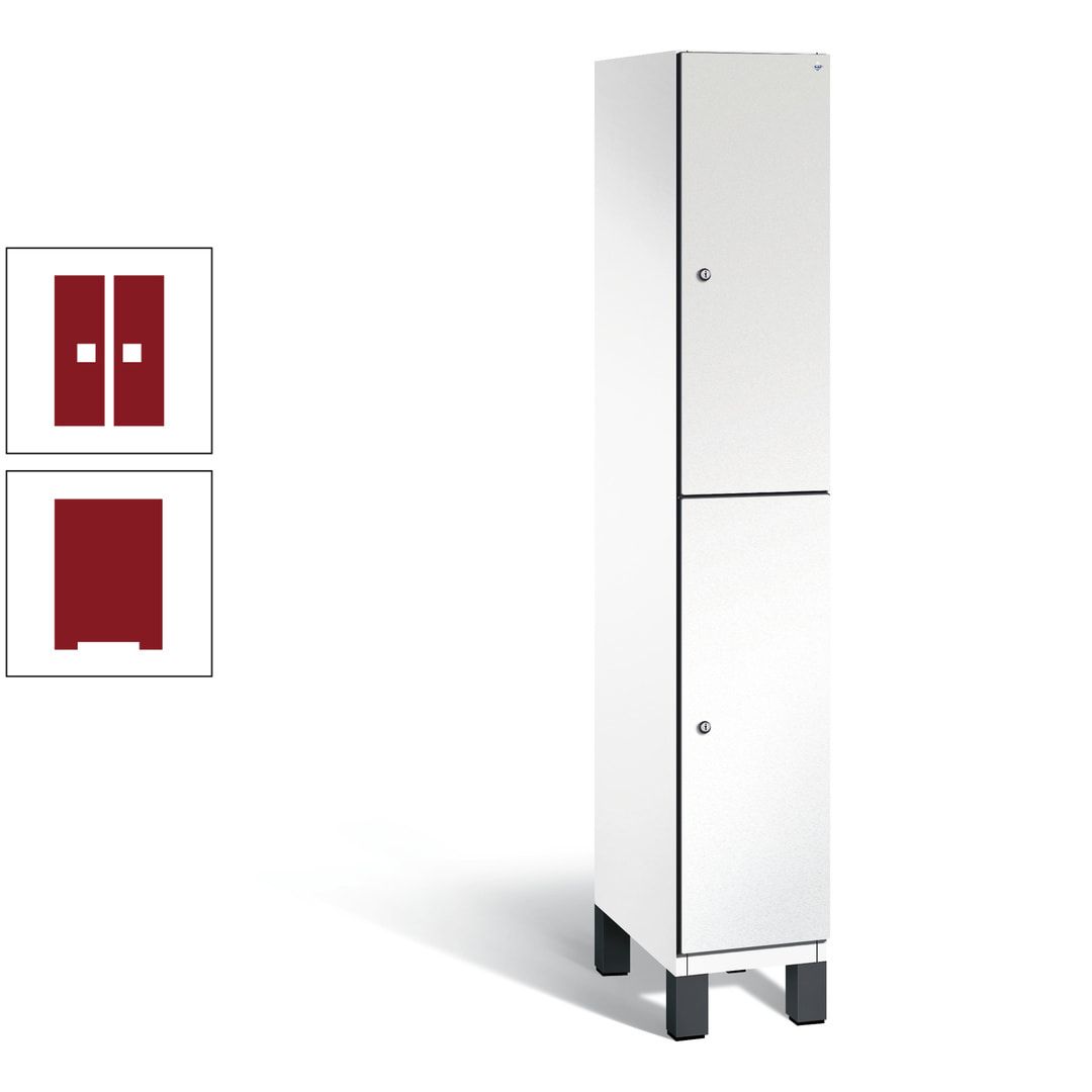 Fächerschrank, Stahlschrank, doppelstöckig, 2 Fächer, Füße, Korpus anthrazitgrau, Tür anthrazitgrau, 1.980 x 300 x 525 mm (HxBxT)